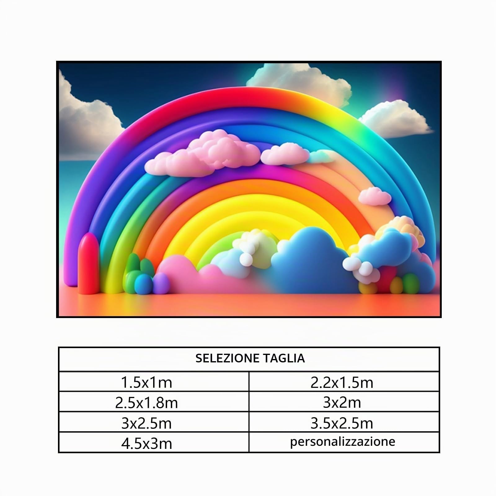YongFoto 3x2m Bambini Sfondo Arcobaleno colorato Nuvole Cielo Blu Sfondo di fotografia per bambini Festa di compleanno New Born Cake Table Baby Shower Photo Booth Studio oggetti di scena