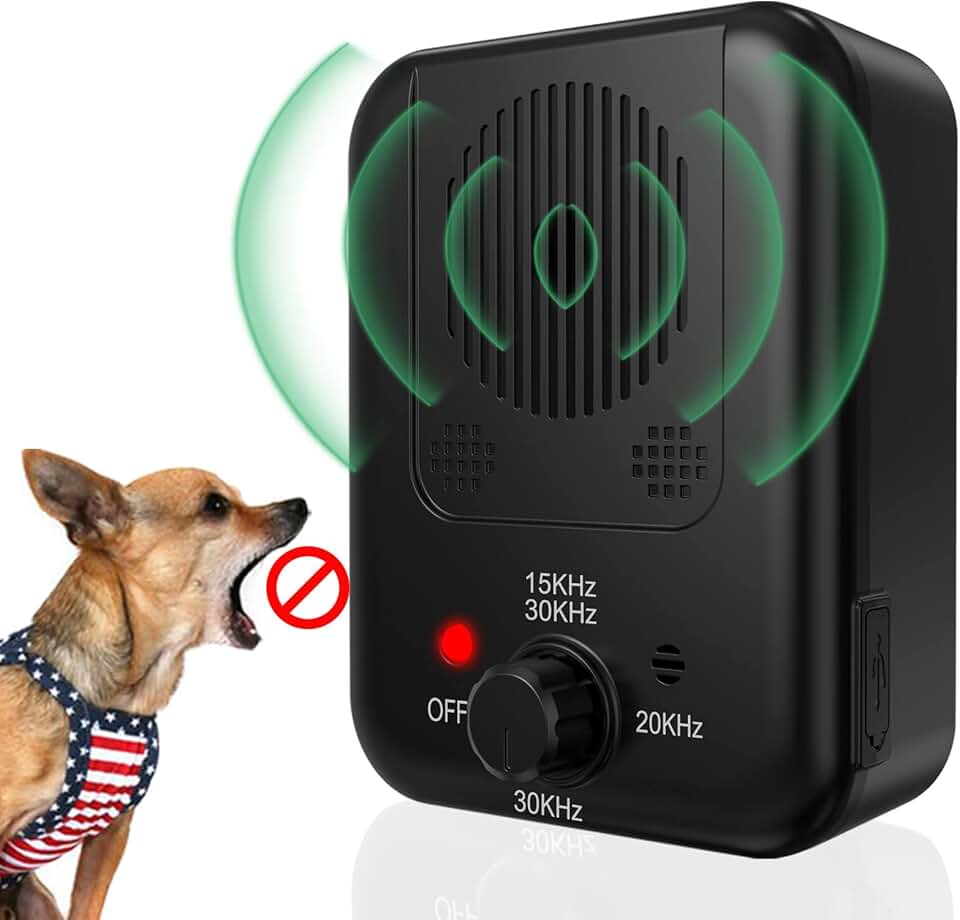 THVGUL Dispositivo antilatido, dispositivo de controle de latido para cães com 3 níveis ultrassônicos, ferramenta de dissuasão de latidos de até 10 metros de alcance para ambientes internos e externos