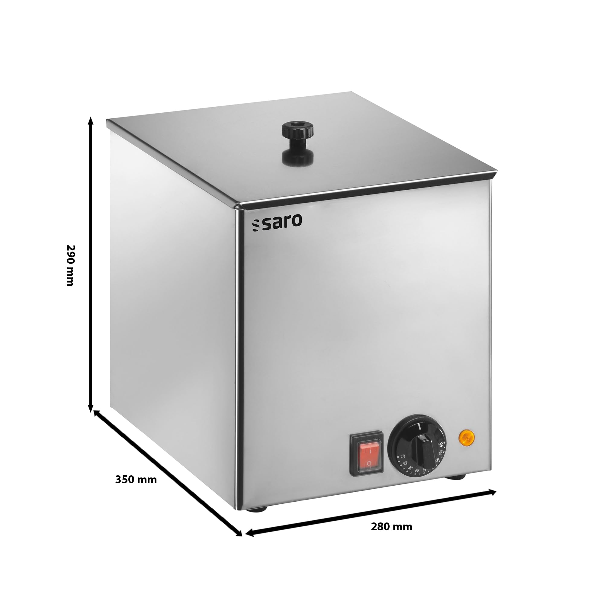 SARO HD 100 Calentador de salchichas de acero inoxidable, con rejilla y luz indicadora, mantiene las salchichas calientes, temperatura hasta 110 °C, 230 V, 1 kW