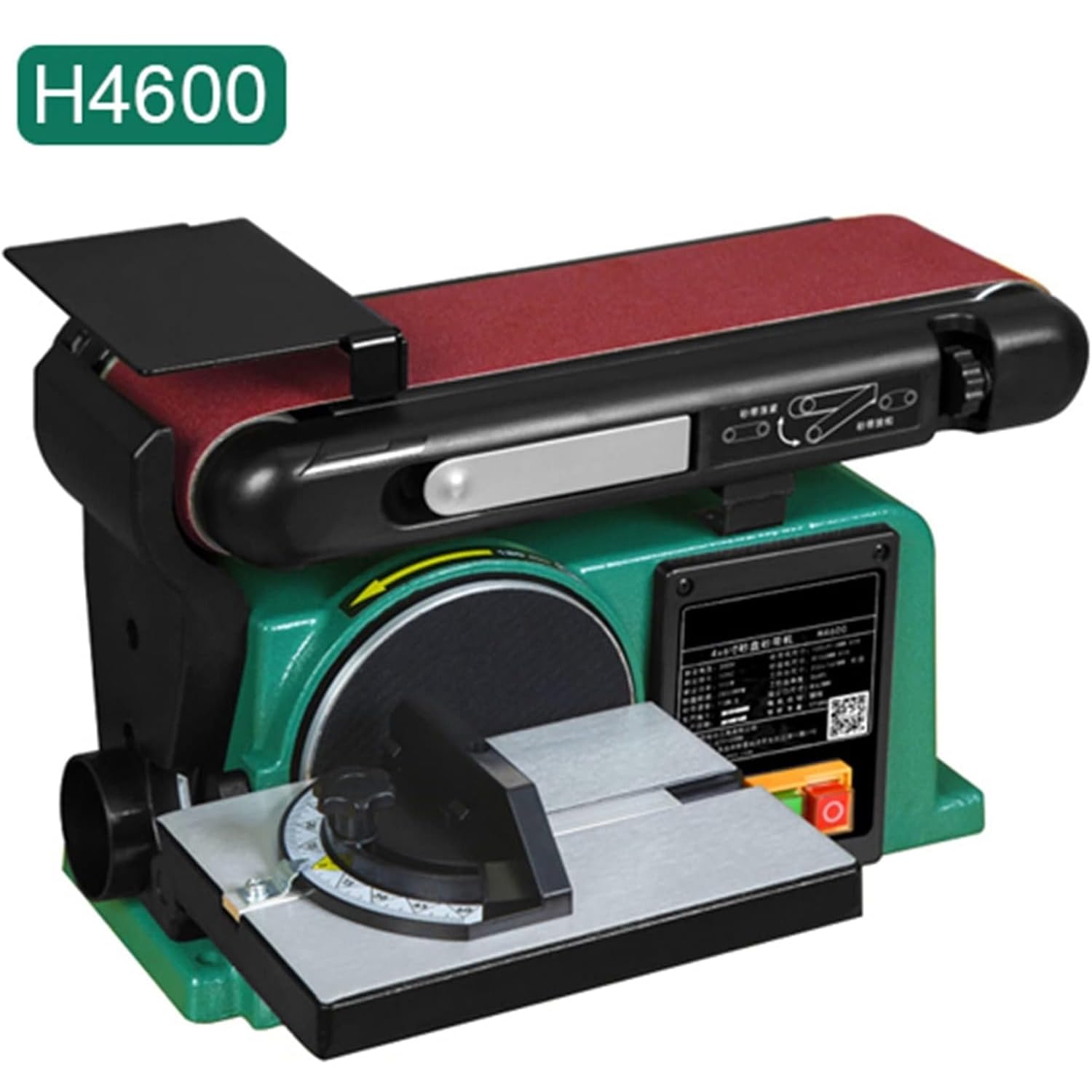 Lijadora eléctrica de 550 W, correa abrasiva/disco abrasivo de 2850 rpm, banco de trabajo ajustable multiángulo, resistente para manualidades de madera, metal, molienda de piedra