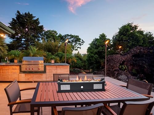 Ukiah 28" Music Fire Pit Table Set Built-In Sound Entertainment System For Indoor/Outdoor, Comes With Stainless Steel Linear Burner, Rectangular Glass Wind Guard, Amber Fire Beads, Lp Regulator Hose #TOP5