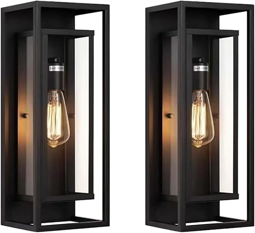 Miniatura 9 de Paquete de 6 lámparas de pared para exteriores de 18 pulgadas, impermeables, modernas, color negro mate, con pantallas de cristal, enchufes E26, luz