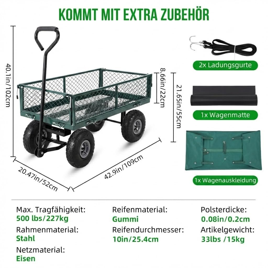 GarveeTech 226kg Gartenwagen Bollerwagen klappbar Gitterwagen Schwerlast