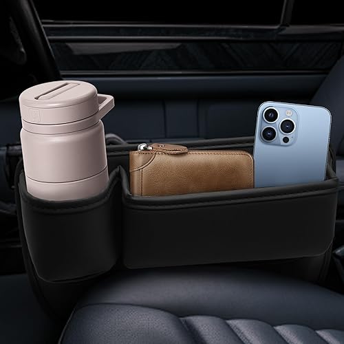 Miniatura 2 de Portavasos de cuero para automóvil, 2 piezas, relleno de huecos para asiento de automóvil con portavasos para tazas, gafas, tarjeta y llave