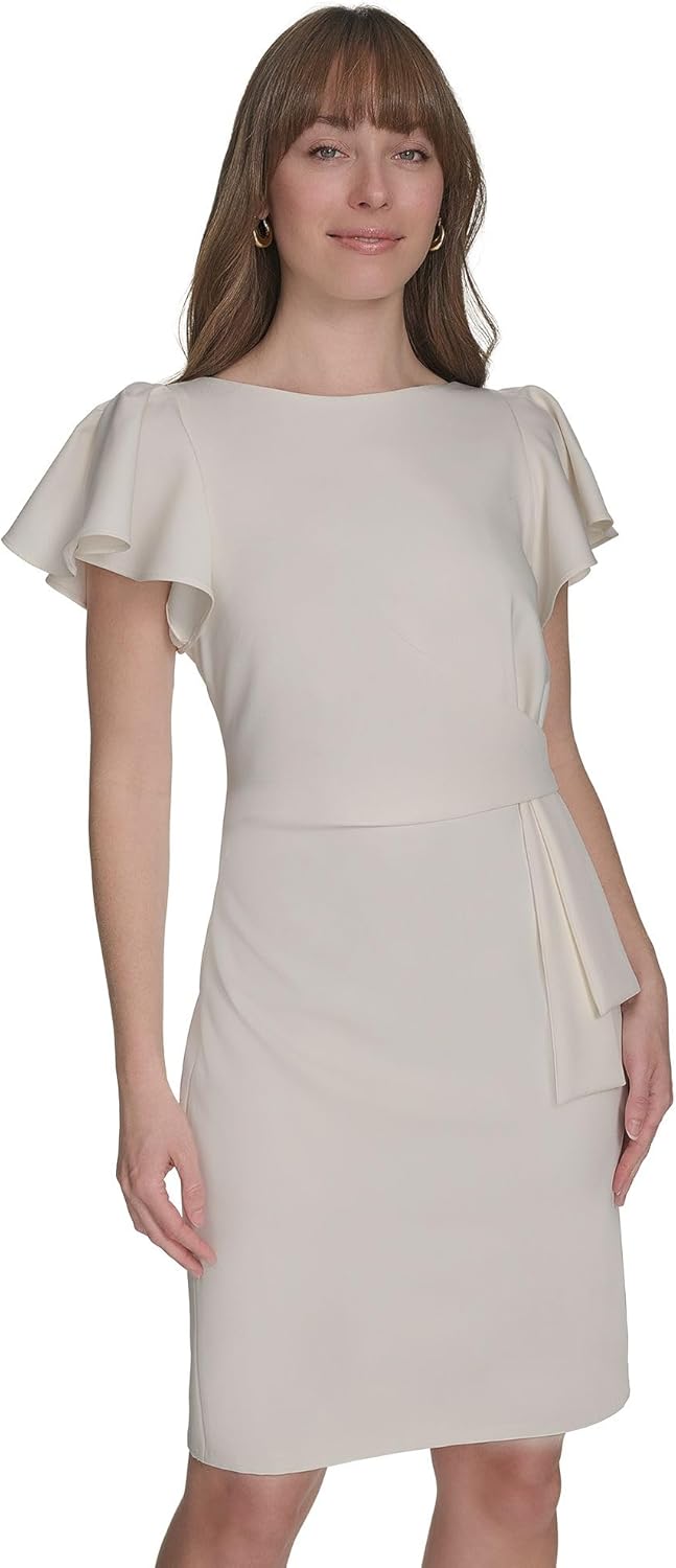 Tommy Hilfiger Womens Flounce Sleeve Side Drape Fully Lined Sheath Dress