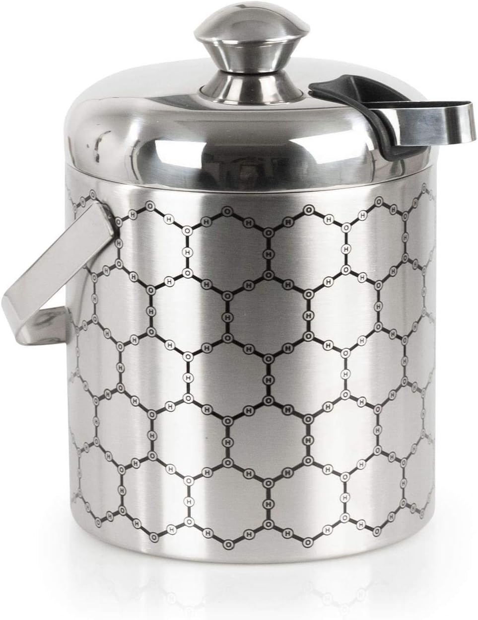 Stainless Steel Ice Bucket With Ice Molecule Pattern | Includes Set Of Ice Tongs