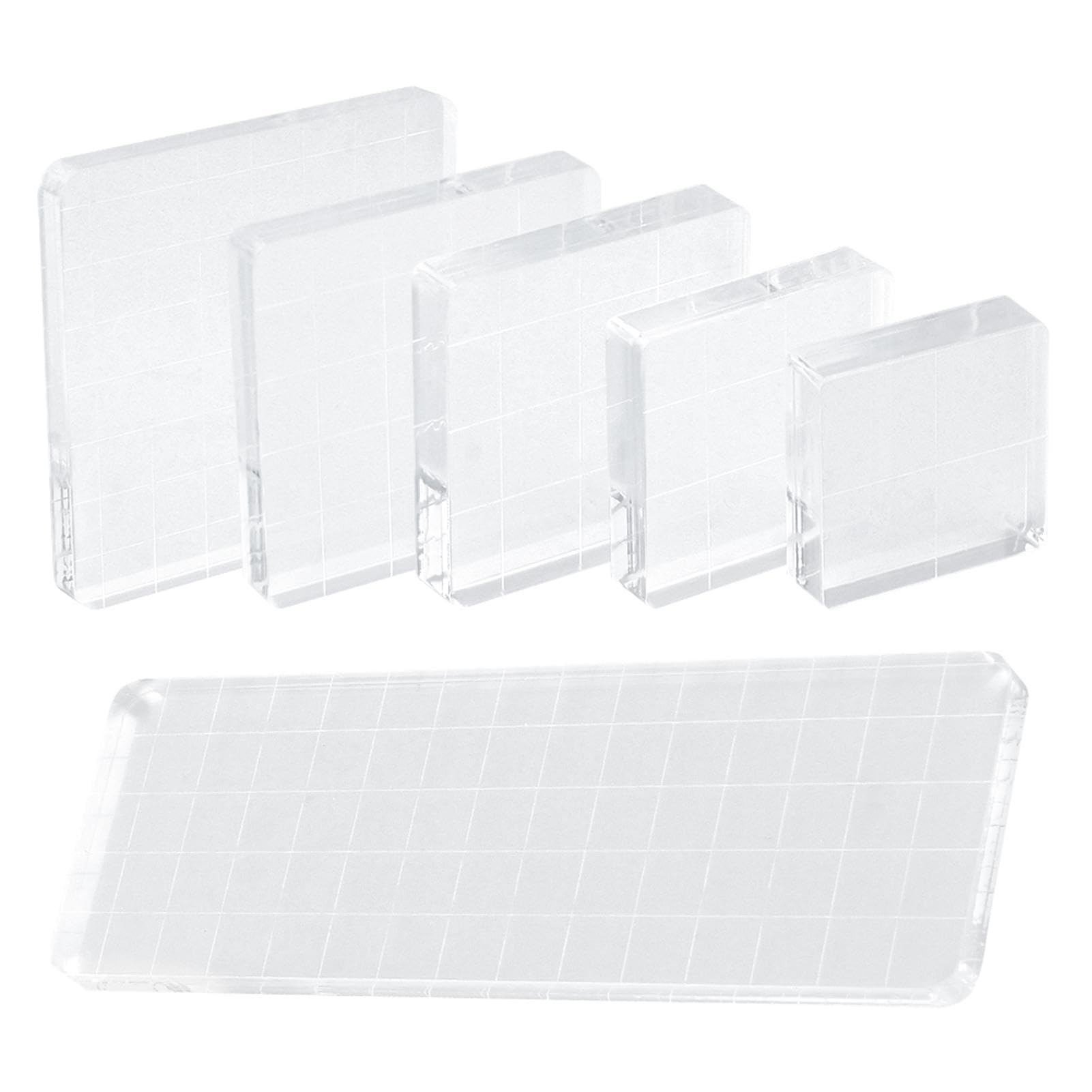 6 Piece Acrylic Stamp Block Set, Transparent Stamp Block with Grid Lines, Acrylic Block for Silicone Stamps, Decorative Stamp Blocks for DIY Photo Album, Scrapbooking, Crafts