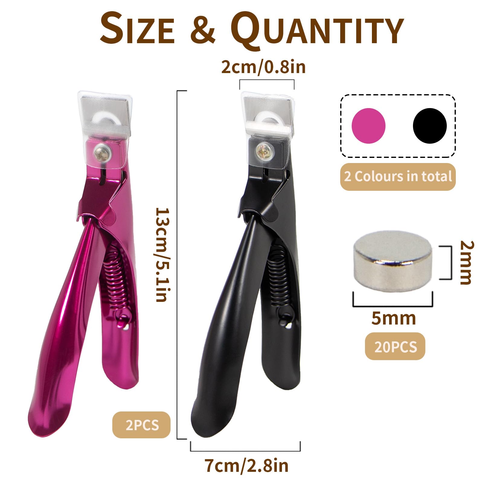 2 sztuki obcinacz do paznokci żelowych z magnesami, stal nierdzewna, profesjonalny obcinacz do sztucznych paznokci, do manicure, tip cutter czarny i różowy