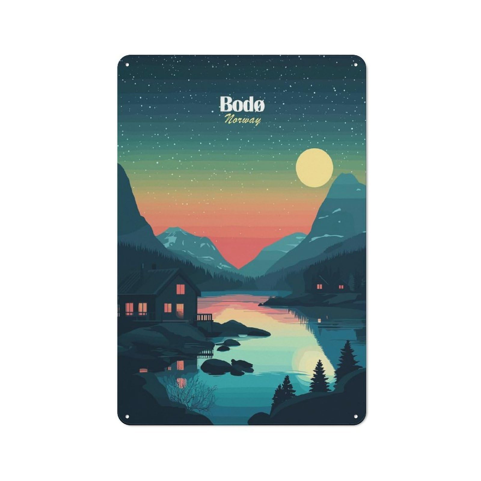 Junmoney Style-3 Rustic Tin Sign 30X20cm Featuring Bodo Norway Landscape For Garage Or Workshop, For Garage, Workshop And Man Cave Decoration