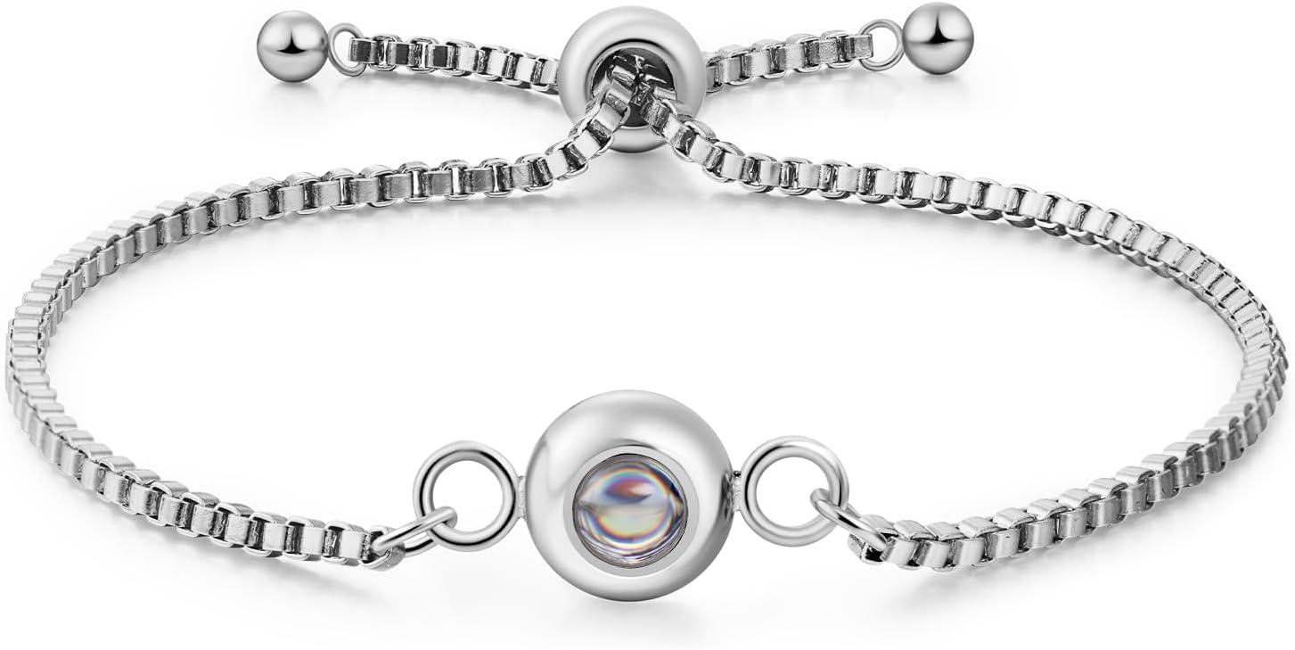 kaululu Personalized Bracelets with Picture inside, Customized Projection Bracelets with Photos Picture Bracelet for Couple Girlfriend Boyfriend Valentines Christmas Gifts