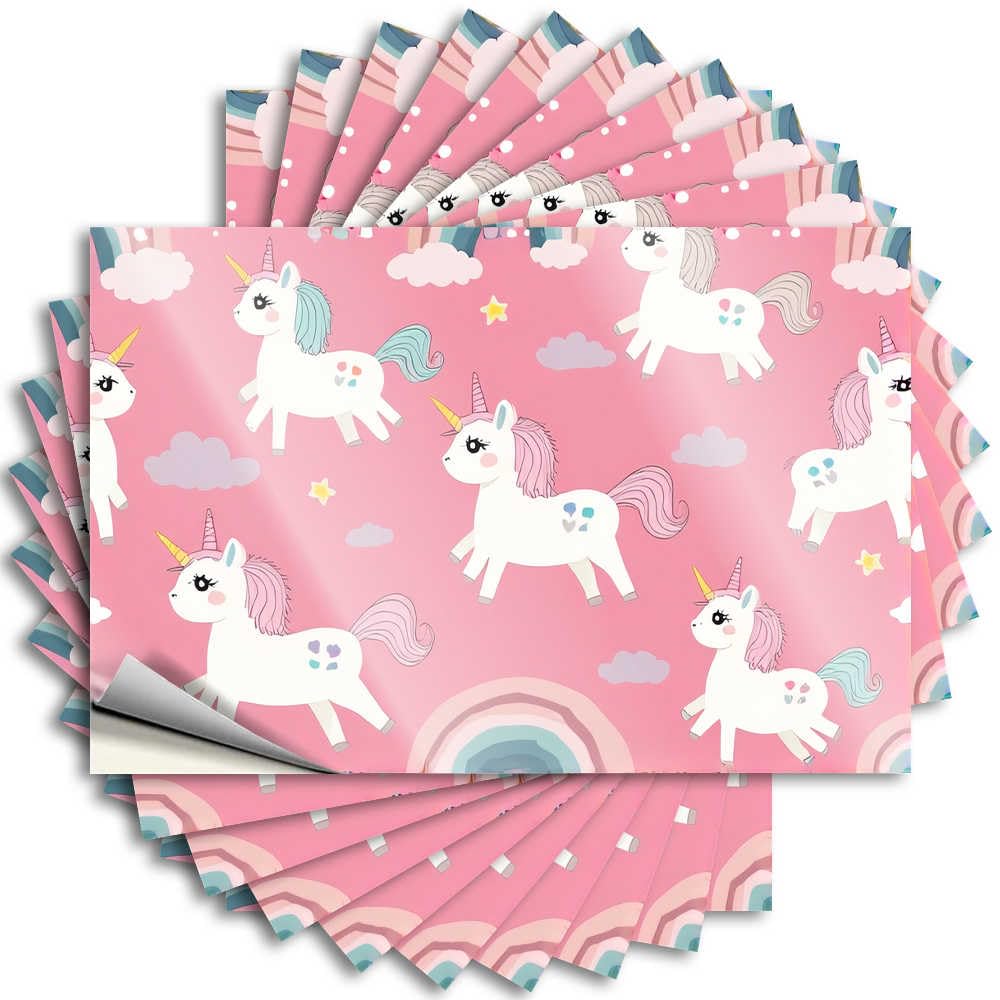 Magical Unicorns and Rainbows On Pink Background Friends Girl DIY | Half Stickers Window Removable Vinyl Sticker Decal(12X18CM)