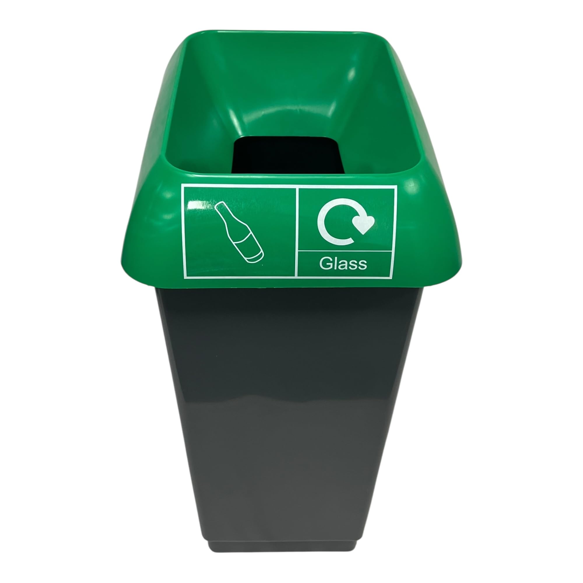 Chabrias Ltd 50 Litre Recycling Bin with Green Lid for Glass Waste, Durable Plastic Waste Bin with Open Top, Glass Recycling Logo Sticker Included, Ideal for Home, Office & Canteen — image 1