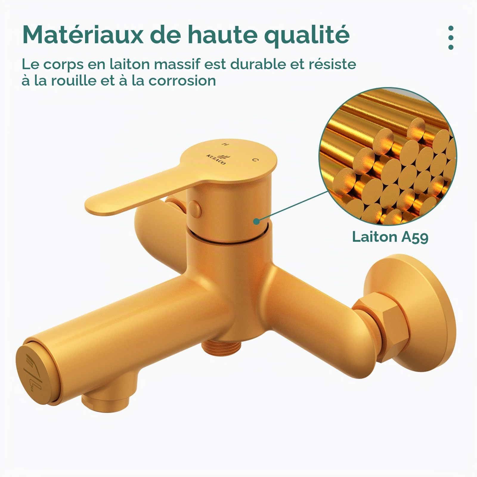 KULACO Robinet de Baignoire avec Pressostat, Chromé | Montage Mural en Laiton, Mitigeur Monocommande pour Douche et Salle de Bain