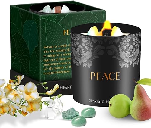 Miniatura 7 de Heart & Homage Vela de meditación perfumada natural con cristales curativos  Lujosa vela de mecha de madera  Vela de cristal con embalaje de regalo