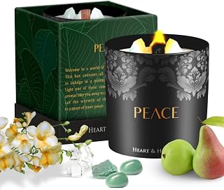 Heart & Homage Natural Scented Meditation Candle with Healing Crystals - Luxurious Wood Wick Crystal Candle with Premium Gift Packaging, 8.11 oz (English Pear & Freesia)