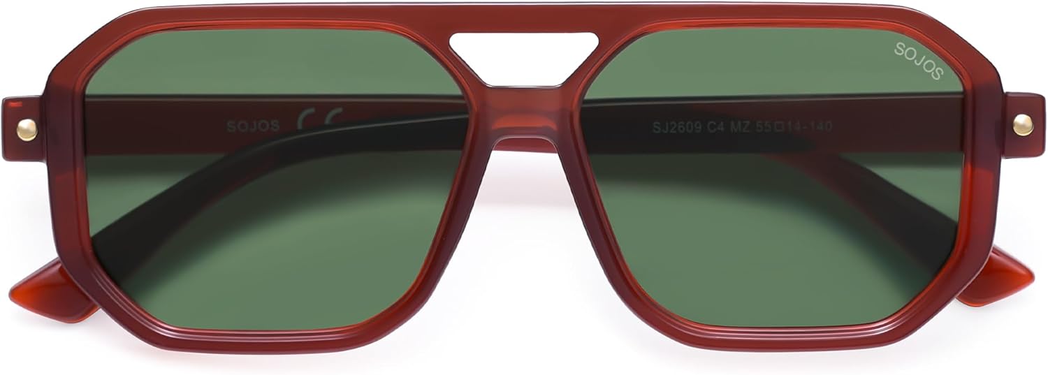 SOJOS Retro Polarized Square Aviator Sunglasses for Women Men Vintage 70s UV400 Protection Shade SJ2609