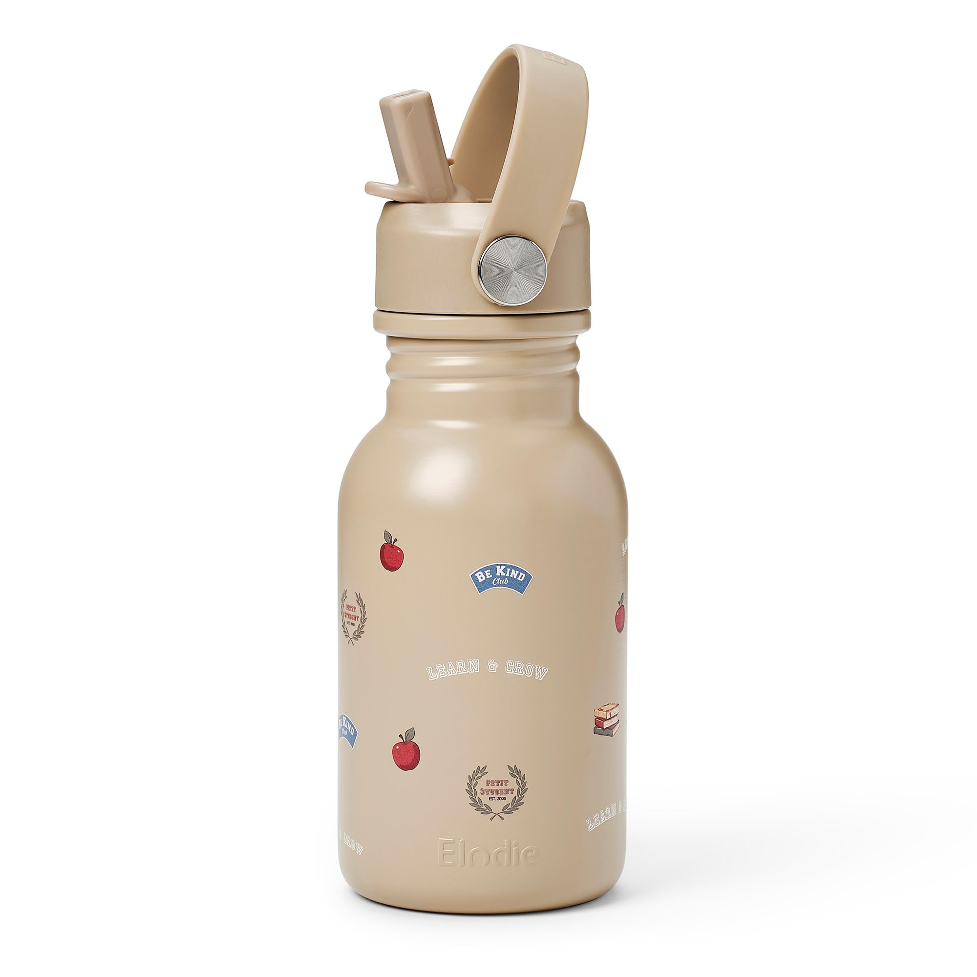 Elodie Details Children's Stainless Steel Drinking Bottle with Straw, Sports BPA Free, Leak-Proof, Water Bottle for School, Nursery, for Toddlers, Boys and Girls, 350 ml, Learn & Grow