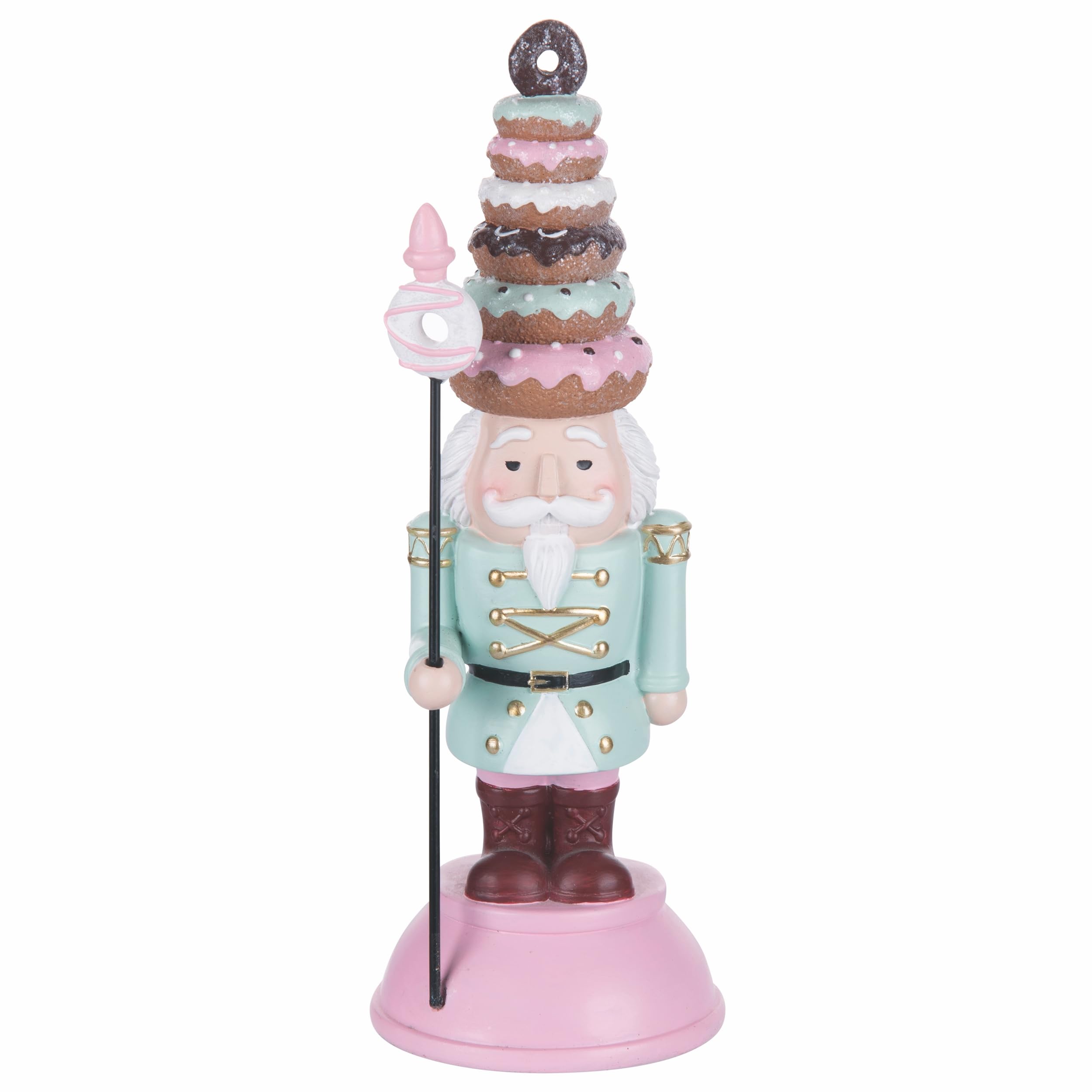 Décor Noël Soldat Casse-noisette - Polyrésine - Donuts Et Décor Sucré - Hauteur 22cm - Base Rose - Pour Collection Ou Décoration Festive - 6