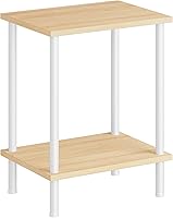 Vista 14 de HOOBRO Mesa auxiliar, mesa lateral pequeña, mesita de noche con 2 estantes de almacenamiento, mesa de sofá para espacios pequeños, sala de estar