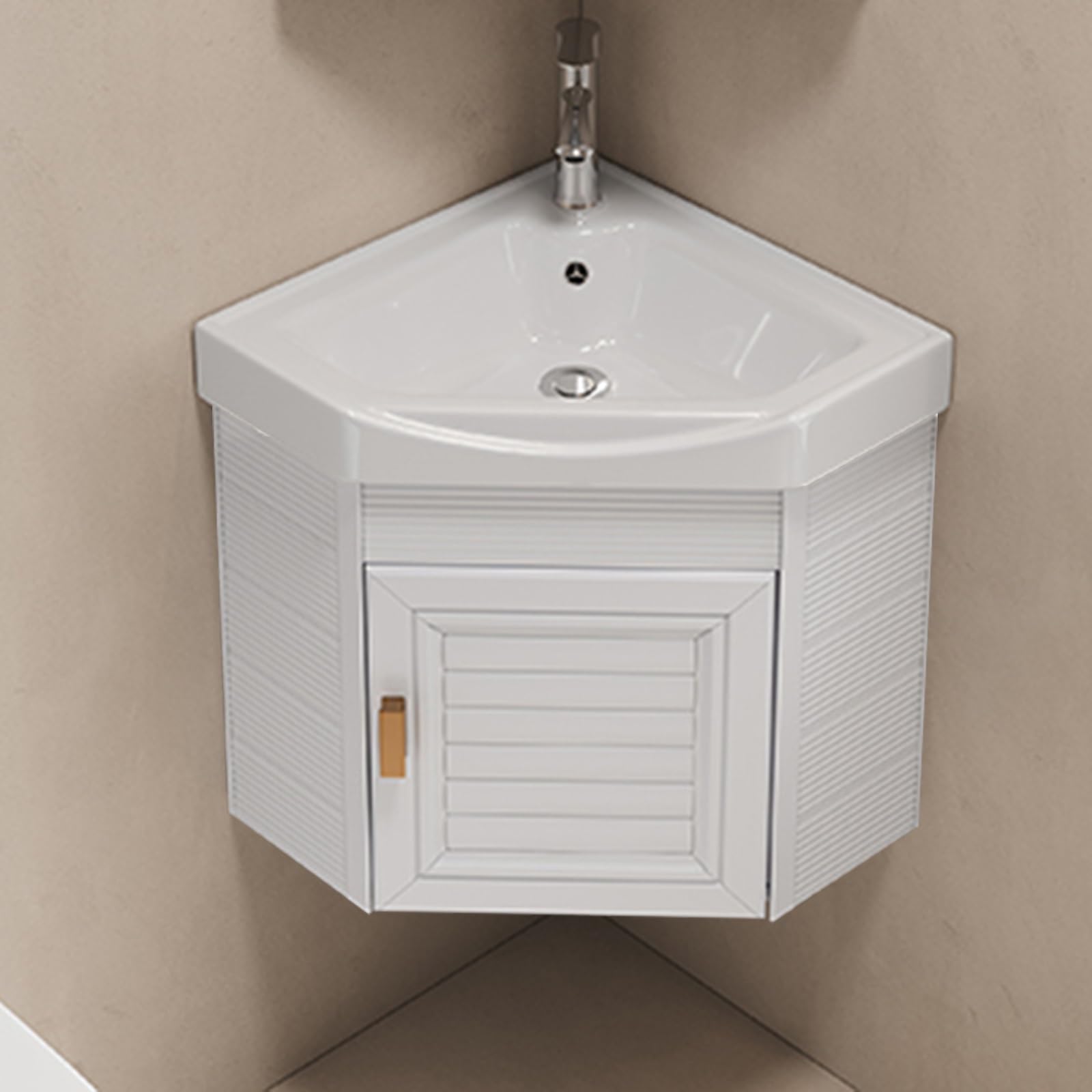 SDdPulse Armadietto da bagno moderno ad angolo con lavabo a parete e rubinetto caldo e freddo, grande spazio per piccoli spazi, ideale per la cucina di casa o P, bianco, 43 cm