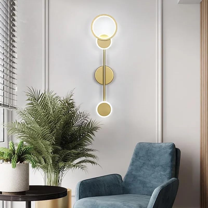 Image of Gold LED Wall Sconce Light, Luxury Circle Ring Design Wall Lamp,Indoor Decorative Light Fixture for Living Room, Bedroom, Hallway, Energy Efficient, Wall Mounted Lighting Fixture