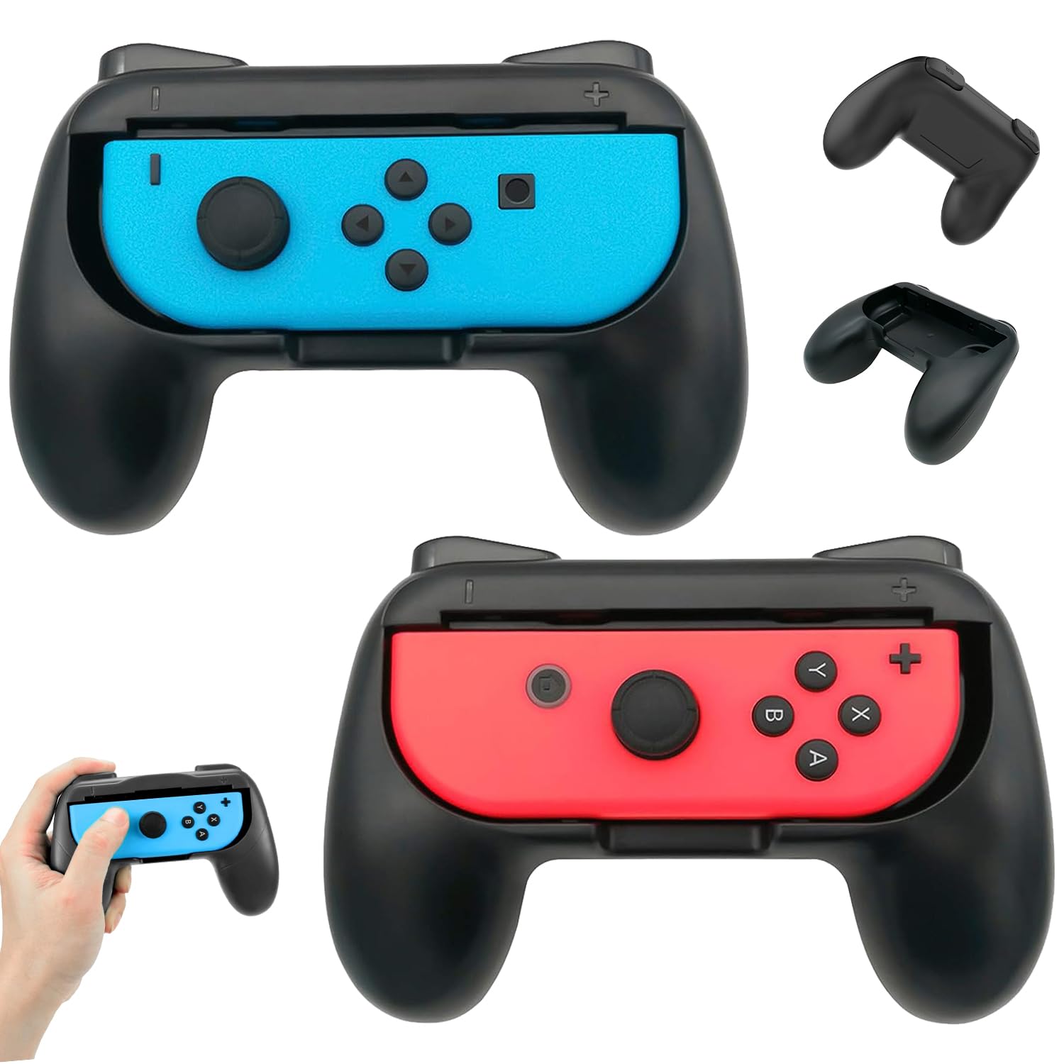 Boîtier de poignées de Jeux 2 pièces, Kit de Manettes en ABS pour Contrôleur en ABS Poignée, Noir Manette de Jeu Grips, Controller Confortable Réduisant Fatigue pour Switch
