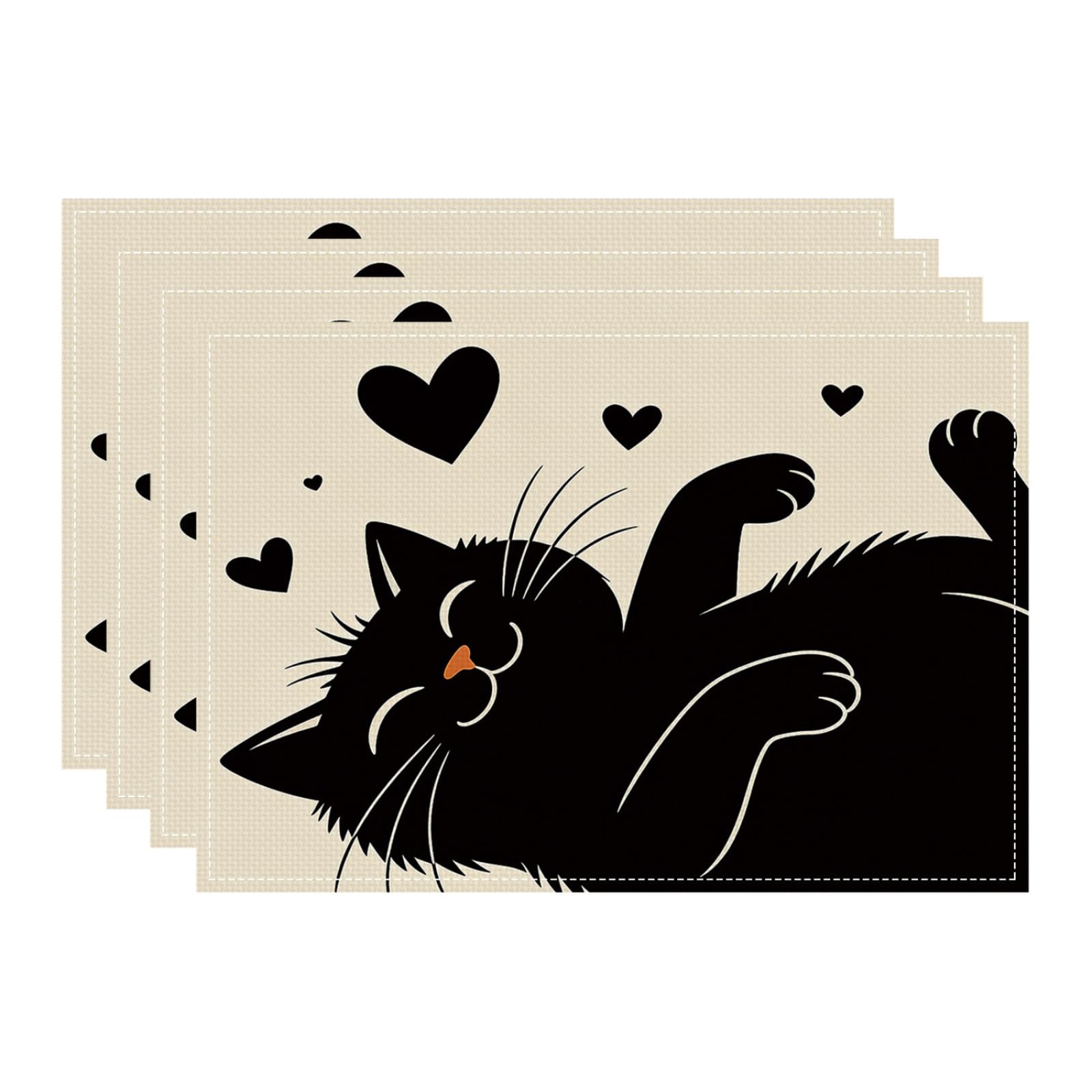Mantel Individual Plastico Corazón Negro Juego de 6 Salvamanteles Individuales PVC,Mantel Individual, Resistentes al Calor Antideslizante,45x30cm para Cocina, Manteles Antimanchas
