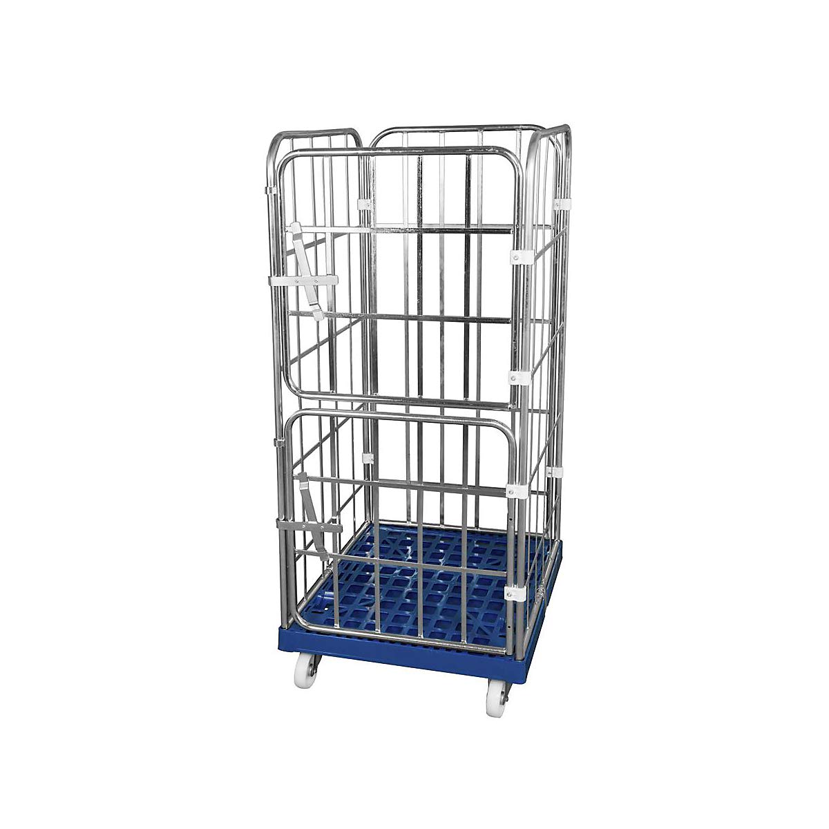 Roll-conteneur avec socle roulant en plastique, 4 côtés, galvanisé