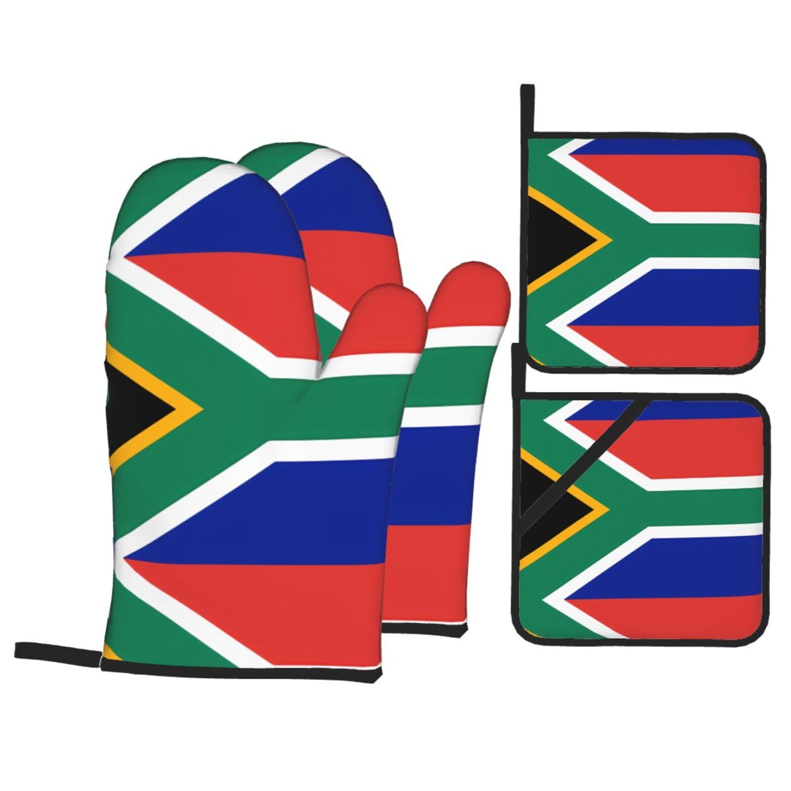 WHJSHOP South Africa flag Prints Kitchen Baking Throw Set with Heat Resistance, Waterproof Oven Mitts & Pot Holders for Cooking, Grilling & Handling Hot Dishes
