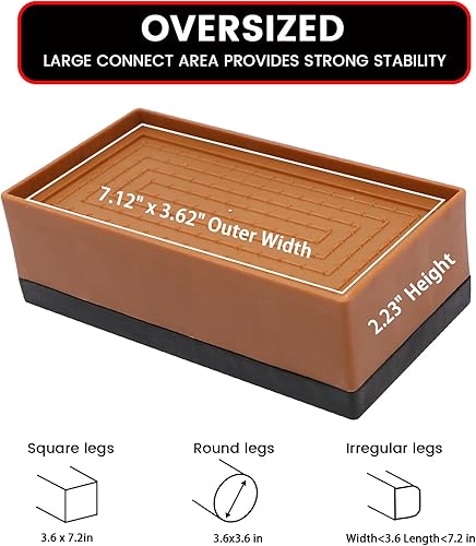 Miniatura 2 de MYMULIKE Elevadores de cama de 2 o 3.8 pulgadas, paquete de 8 unidades rectangulares de gran tamaño para patas de 7 pulgadas, resistentes bloques de