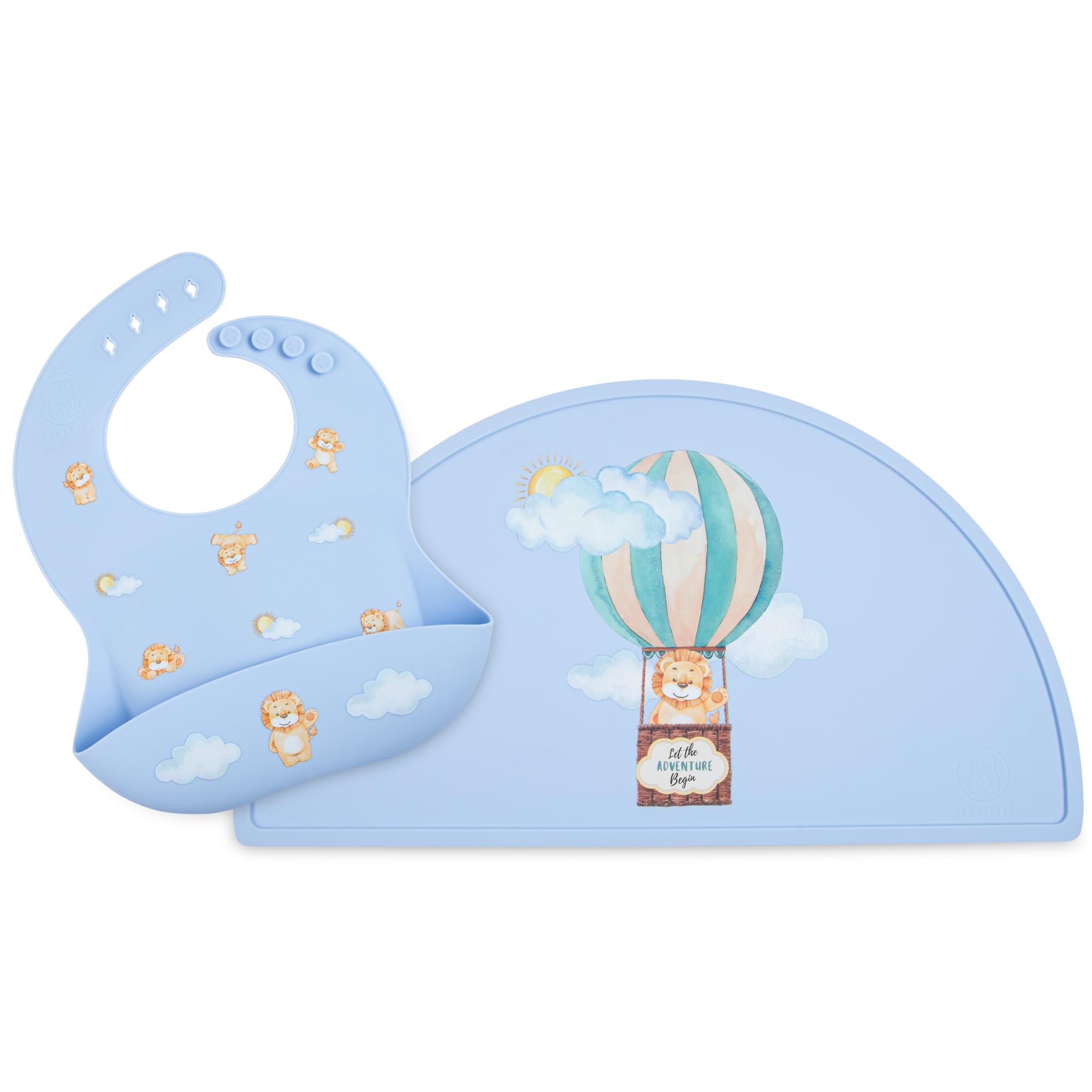 Mamabears Silicone Baby Bib and Mat | Boys Girls Babies & Toddlers | Waterproof, Adjustable, BPA Free
