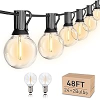 Vista 8 de HISTAR Guirnalda de luces LED para exteriores de 96 pies con control remoto, impermeable, G40, con 52 bombillas LED regulables, luces decorativas