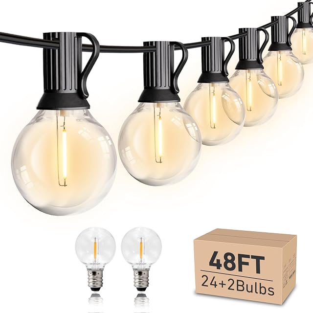 HISTAR 48Ft Outdoor String Lights Waterproof 24+2 Edison Bulbs for Patio, Garden, Porch, Backyard, Balcony, Bistro, Cafe Lights Decor