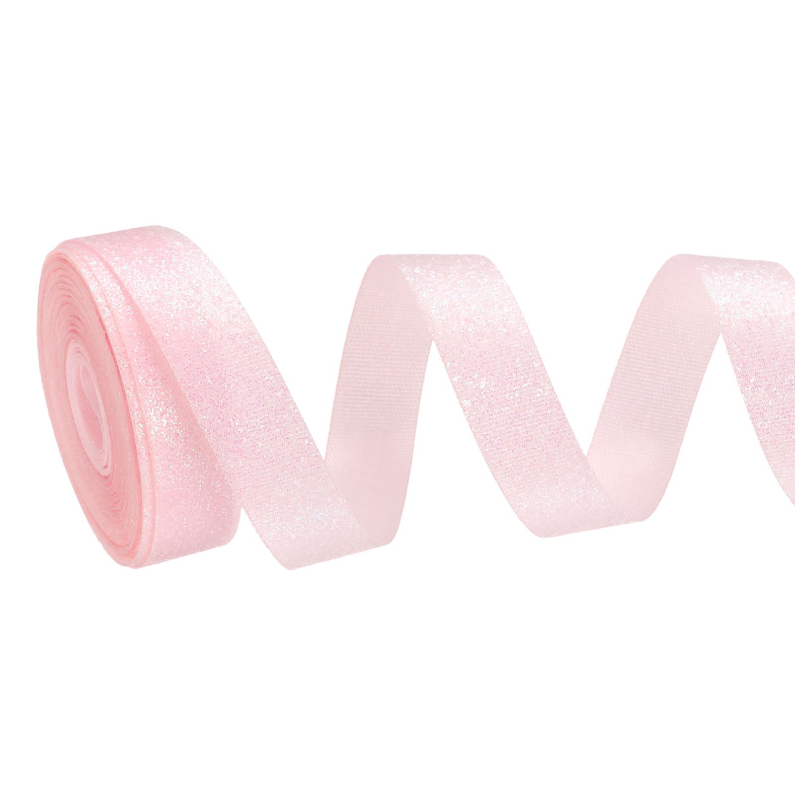 PATIKIL Metallic Glitter Ribbon Roll, 15mm x 9m Sparkly Ribbon Single Sided Cut Edge Gift Wrapping Fabric Rolls for DIY Crafts Wedding Bouquet Party Christmas Decor, Light Pink