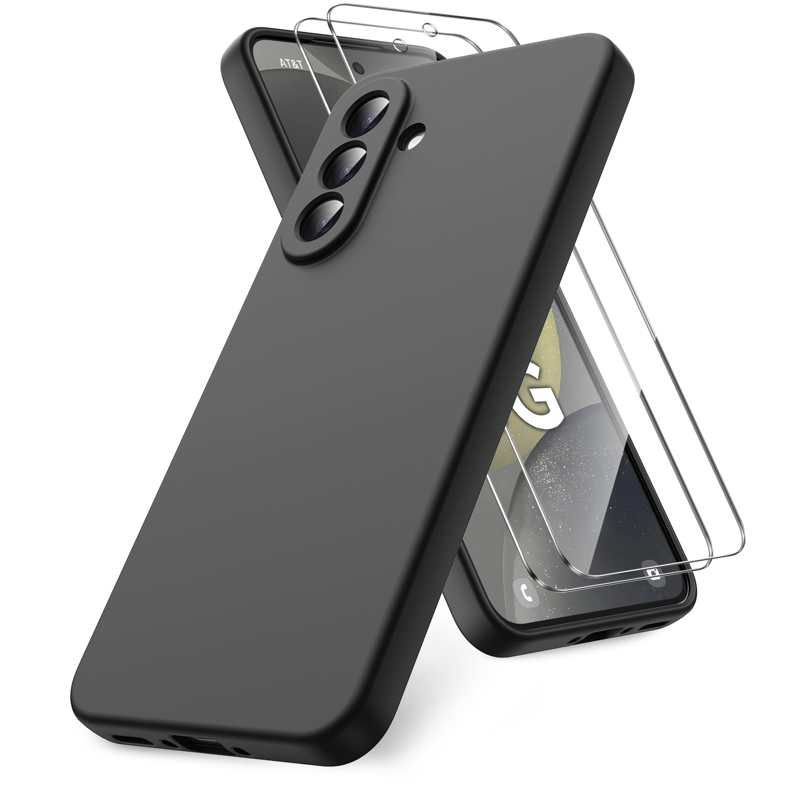 Vansdon Cover Compatibile con Samsung Galaxy A37 5G, 2 Pellicola Protettiva in Vetro Temperato, Gomma Gel di Silicone Liquida Antiurto Custodia - Nero