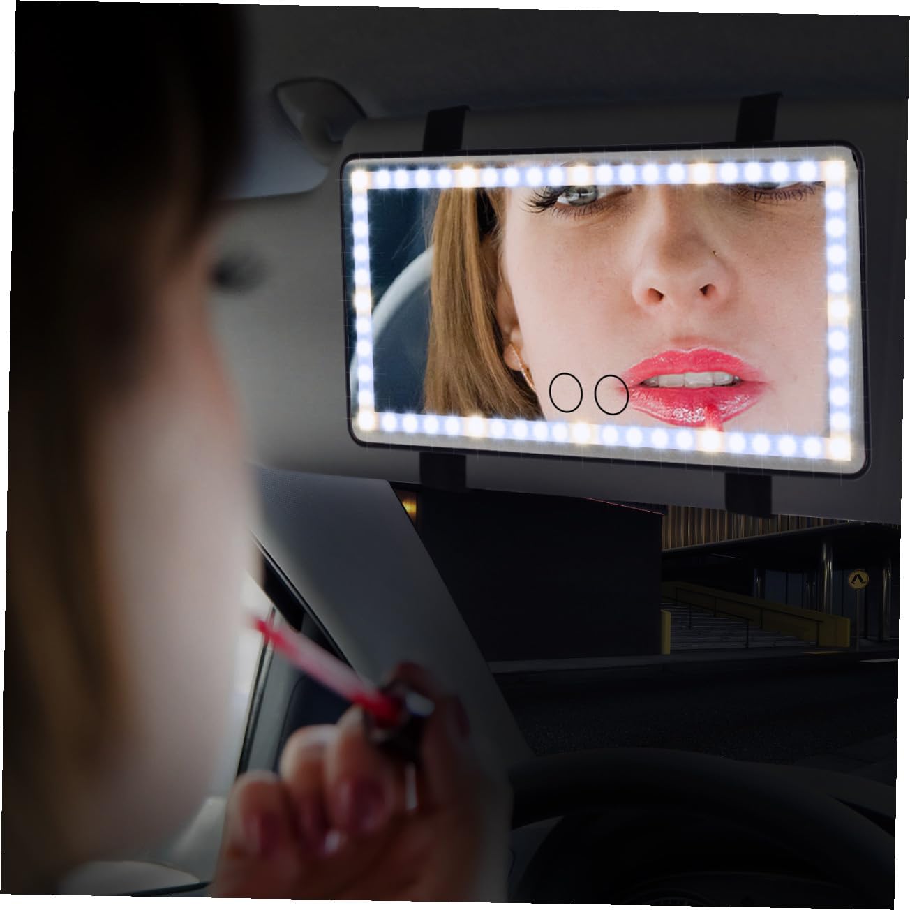 Car Visor Makeup Mirror with Rechargeable LED Lights Light Modes for Illumination Any Vehicle Sleek Design for Easy Installation Visor