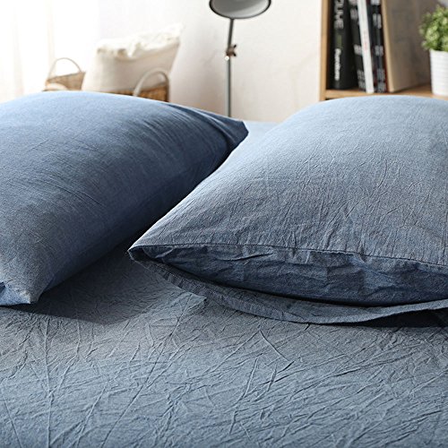 Household 100% Cotton Pillowcase 20”X30”-Light Weight, Comfortable, Extremely Durable Set Of 2 Queen Size (Denim Blue) #TOP1