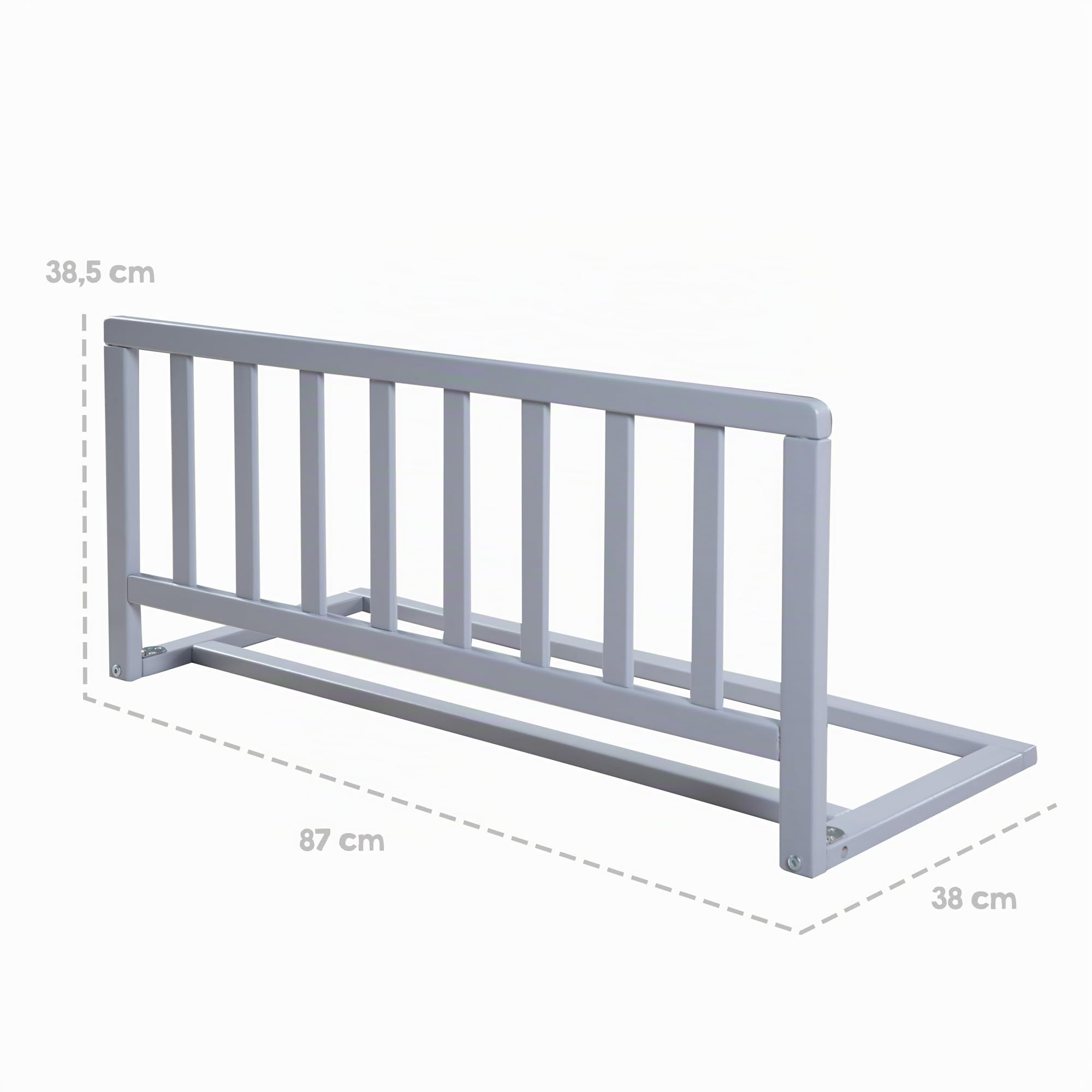 roba Barriera per Letto in Legno da 90 cm - Protezione Sicura Anticaduta per Neonati e Bambini - da 18 mesi - Installazione Semplice Senza Forature - Altezza 38 cm - Grigio