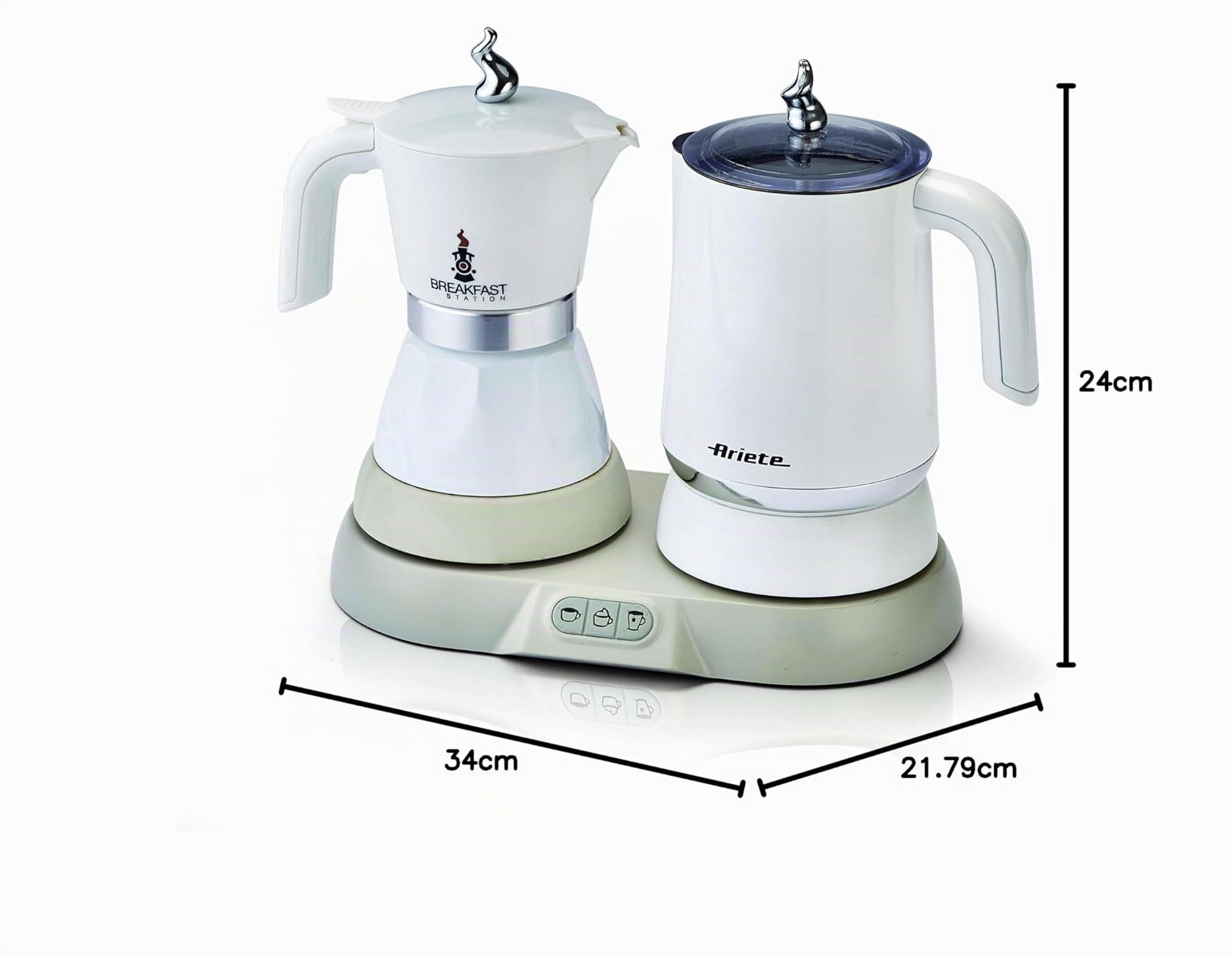 Ariete 1344 Frühstücksstation, 3 Produkte in 1: Moka-Milchaufschäumer-Heiß und Kalt, 500W, 4/2 Tassen, Hält den Kaffee warm, 5 Funktionen, Weiß