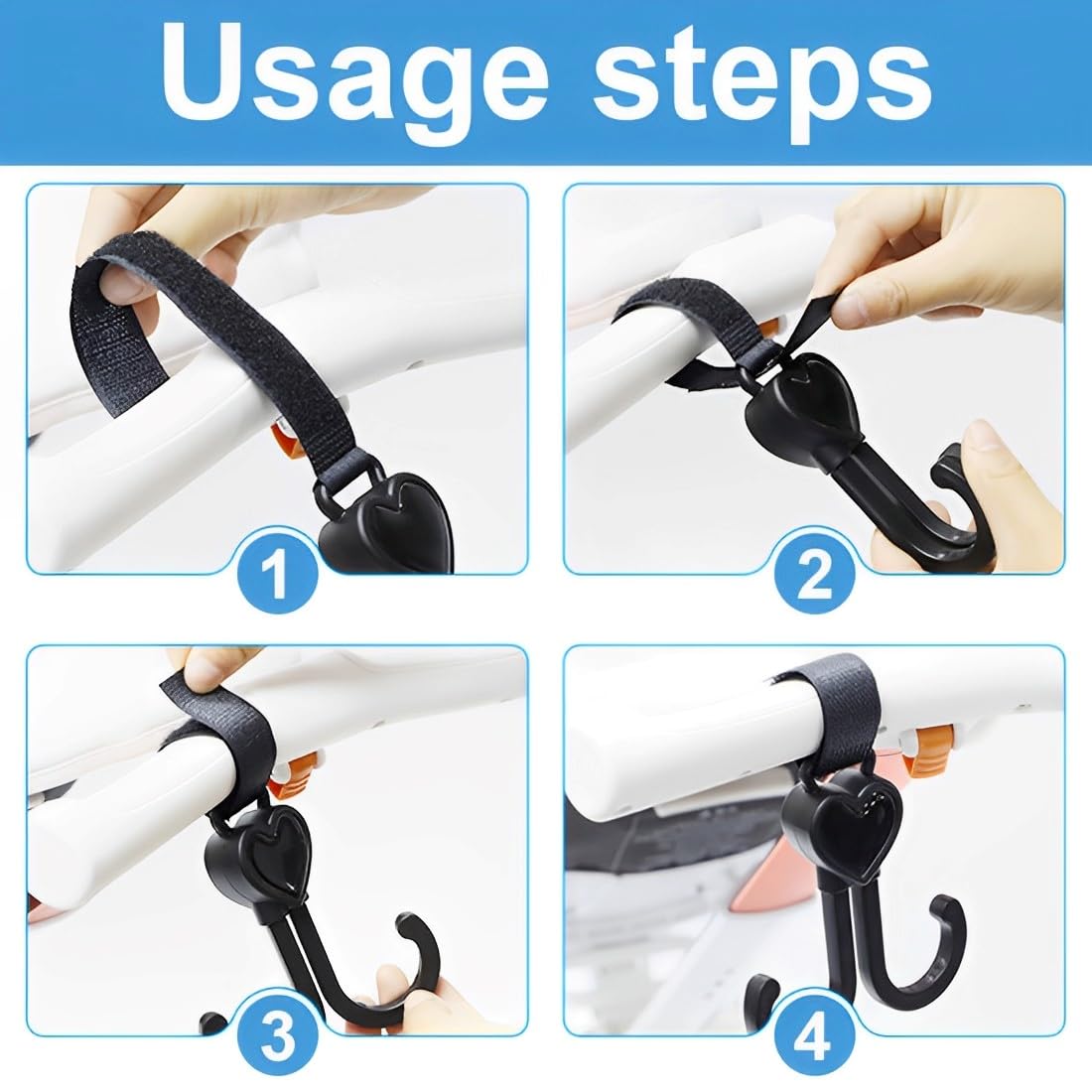 Gancio per Passeggino,a Forma di Cuore,con Chiusura in Velcro,per Borsa Fasciatoio,Borse,Borse Sospese,Zaini,Portafogli,Vestibilità Universale,Ganci Passeggino (1 Confezione)