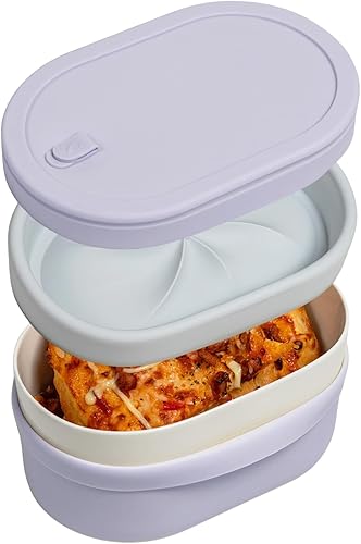 Lonchera Bento de cerámica con tapa de silicona y divisor de compartimento para adultos, reutilizable, hermética, almacenamiento de alimentos,