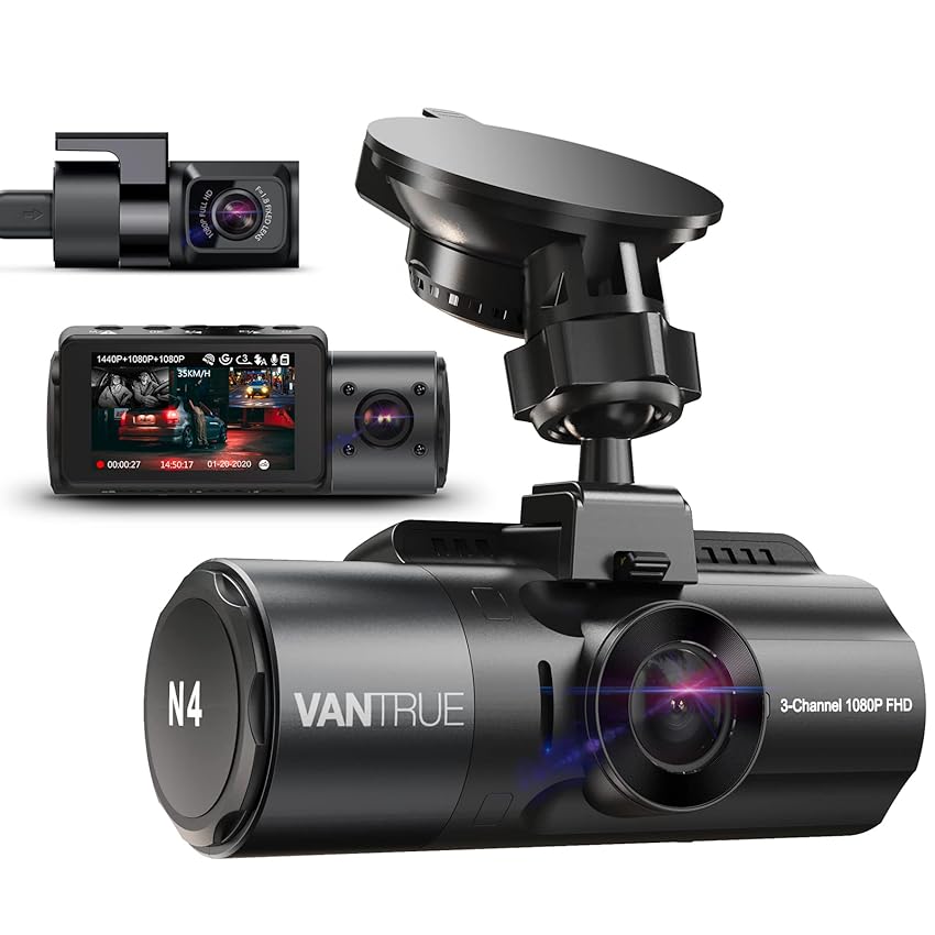 Immagine del prodotto VANTRUE N4 3 Lent 4K Dash Cam 2.5K + 2.5K + 1080P, Telecamera per Auto 4k+1080P HDR 30FPS, Dashcam 3 Canali a 360 Gradi 24h. Modalità di parcheggio, Visione Notturna IR Sensore G, WDR 2.45'' Max 512GB