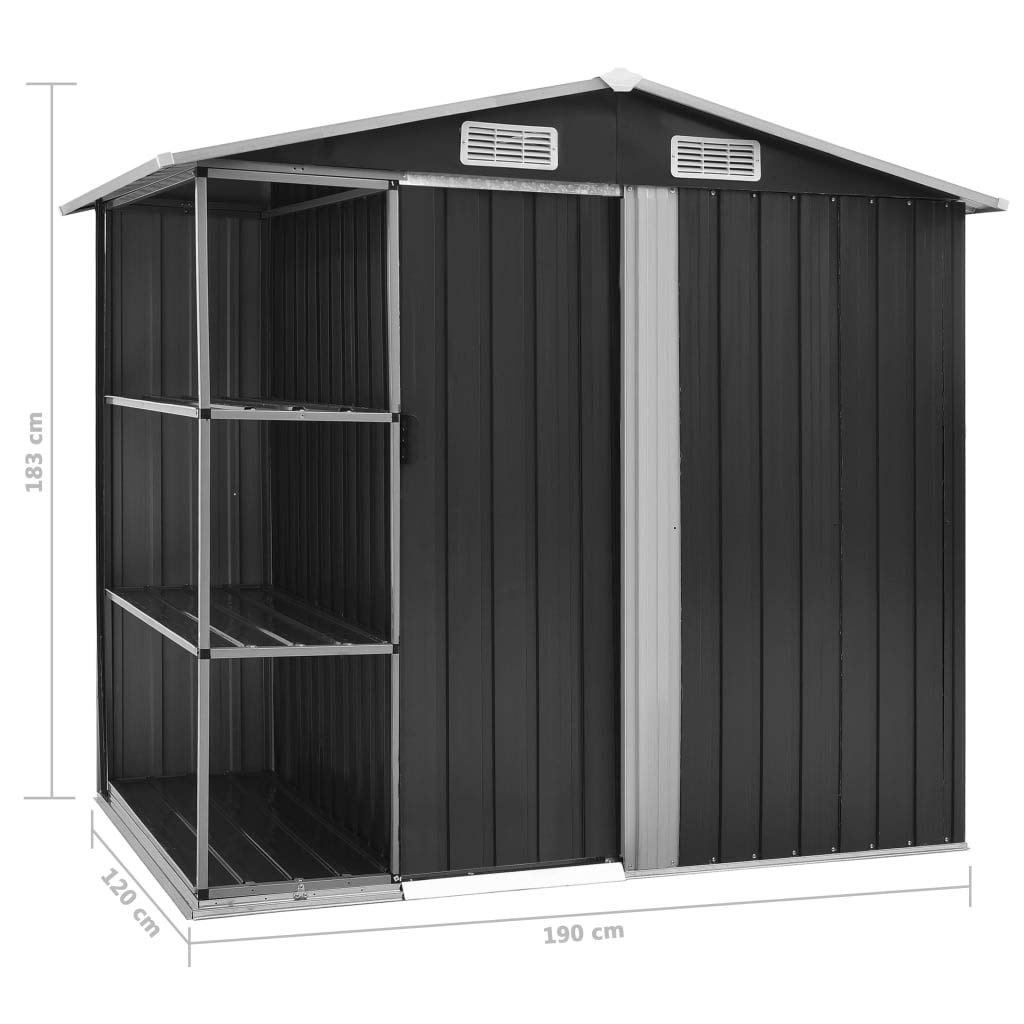 Jaxenor Tuinhuis van metaal, 242 x 126 x 182 cm, tuingereedschapsschuur van metaal, tuinkast waterdicht voor buiten, terras, gereedschapshuis, inclusief metalen fundering (zonder bodem), grijs