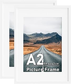 A2-Bilderrahmen mit abnehmbarem A3-Passepartout, Wandmontage, Weiß, 2 Stück