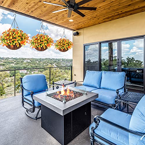 Ammyoo Artificial Hanging Flowers In Basket For Patio Garden Porch Deck Decoration, Artificial Daisy Arrangement,Fake Plants In 12 Inch Coconut Lining Basket For Outdoor/Indoor(Orange) #TOP1