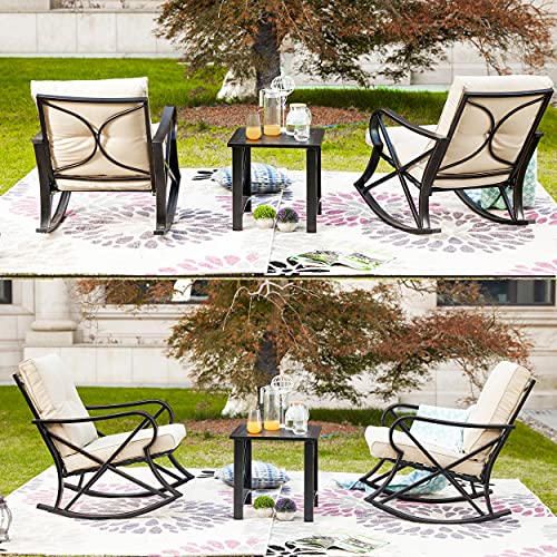 Image of LOKATSE Home Patio Outdoor Rocking Chair Bistro Sets with Coffee Table