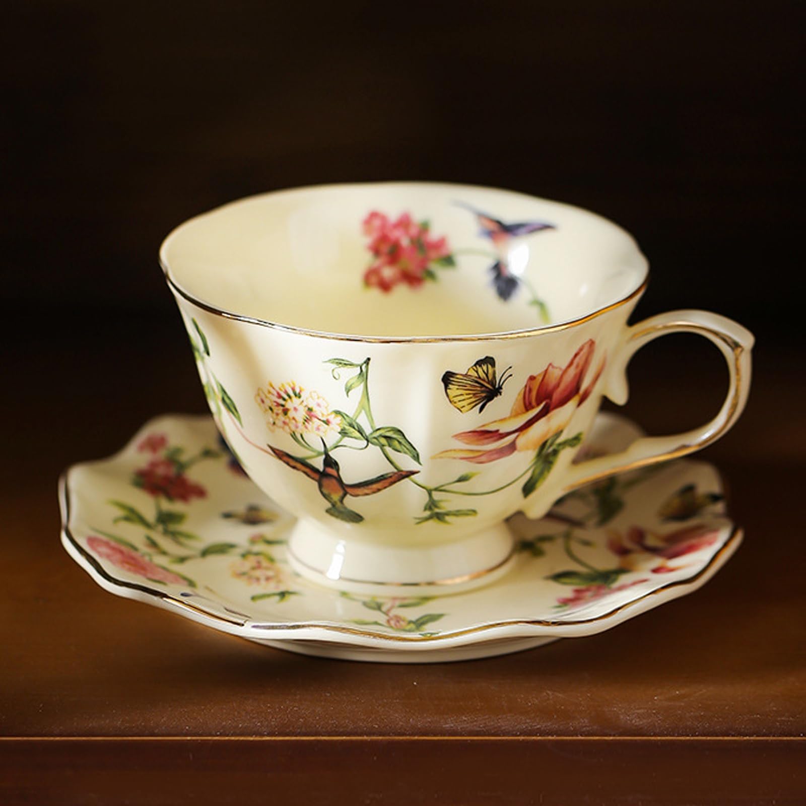 Porcelanowa filiżanka do espresso ze spodkiem | Kwiatowy wzór: czas na espresso i herbatę