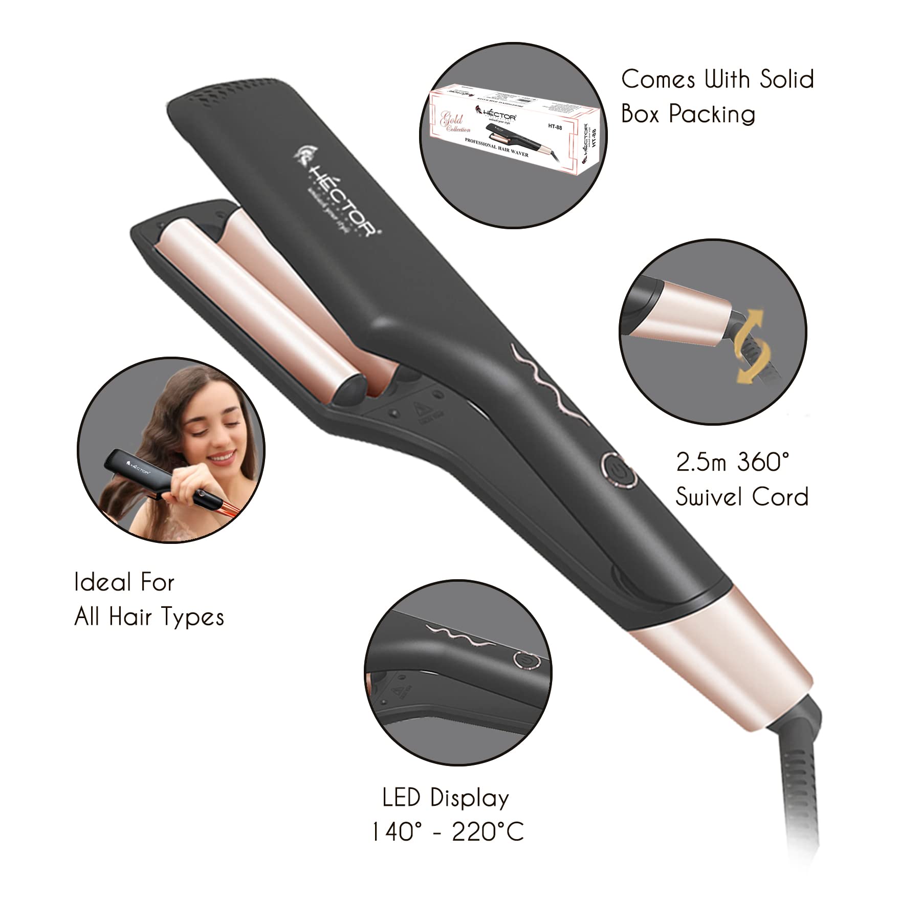 Hector Professional Hair Waver – Dual Barrel Ceramic Hair Styler for Deep Waves – Fast Heating, Frizz-Free, Lightweight & Ergonomic – Suitable for All Hair Types - Image 2 thumbnail