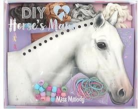 Depesche 12484 Miss Melody Horse Mane Braiding DIY Kit Including 8 Cardboard Boxes in Horse Head Shape, 4 Wool Threads and Colourful Elastic Bands and Clips, Black
