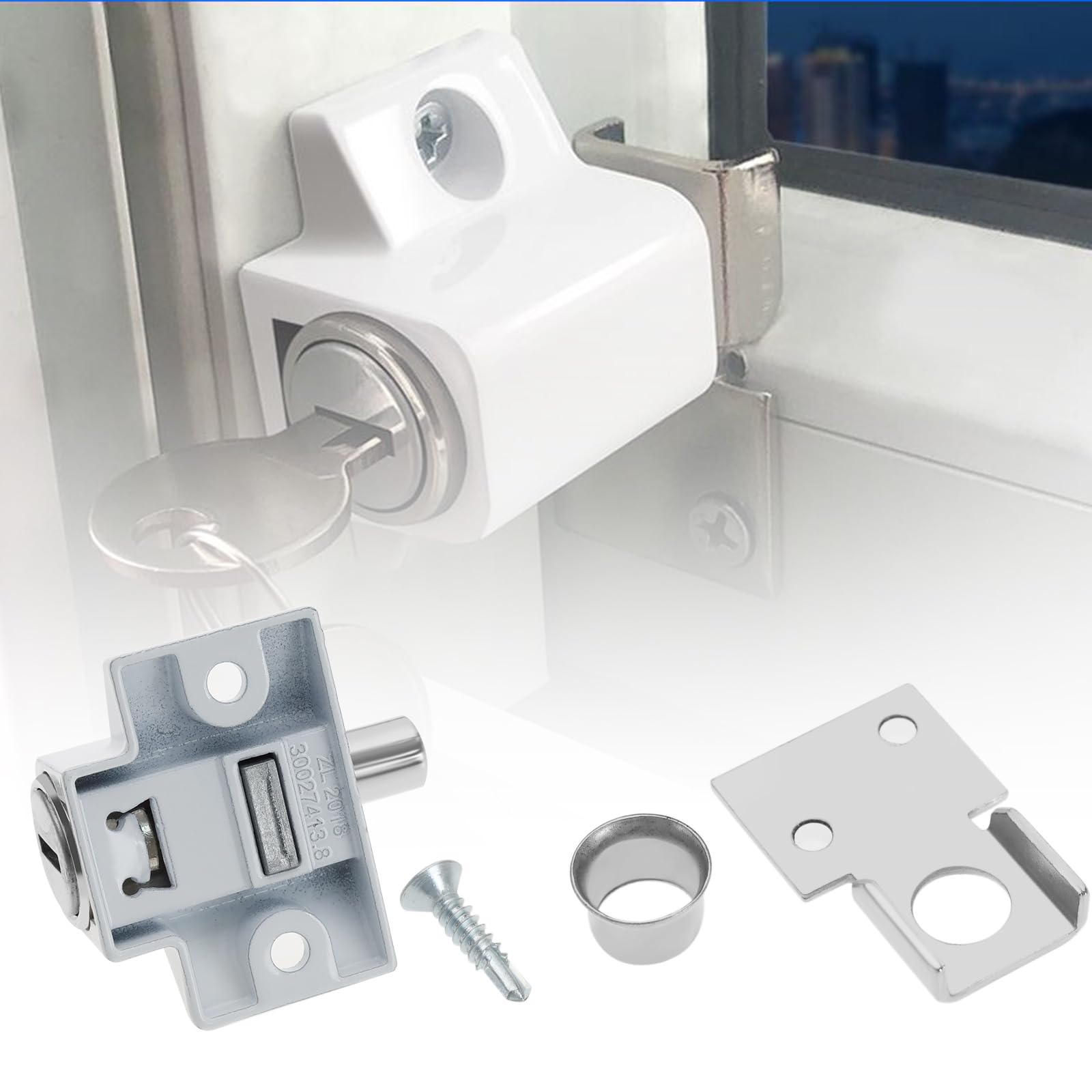 2pcs Sliding Door Window Lock – Zinc Alloy Security Lock With Keys | Drilling Or No-Drill Installation, White, For Home & Office